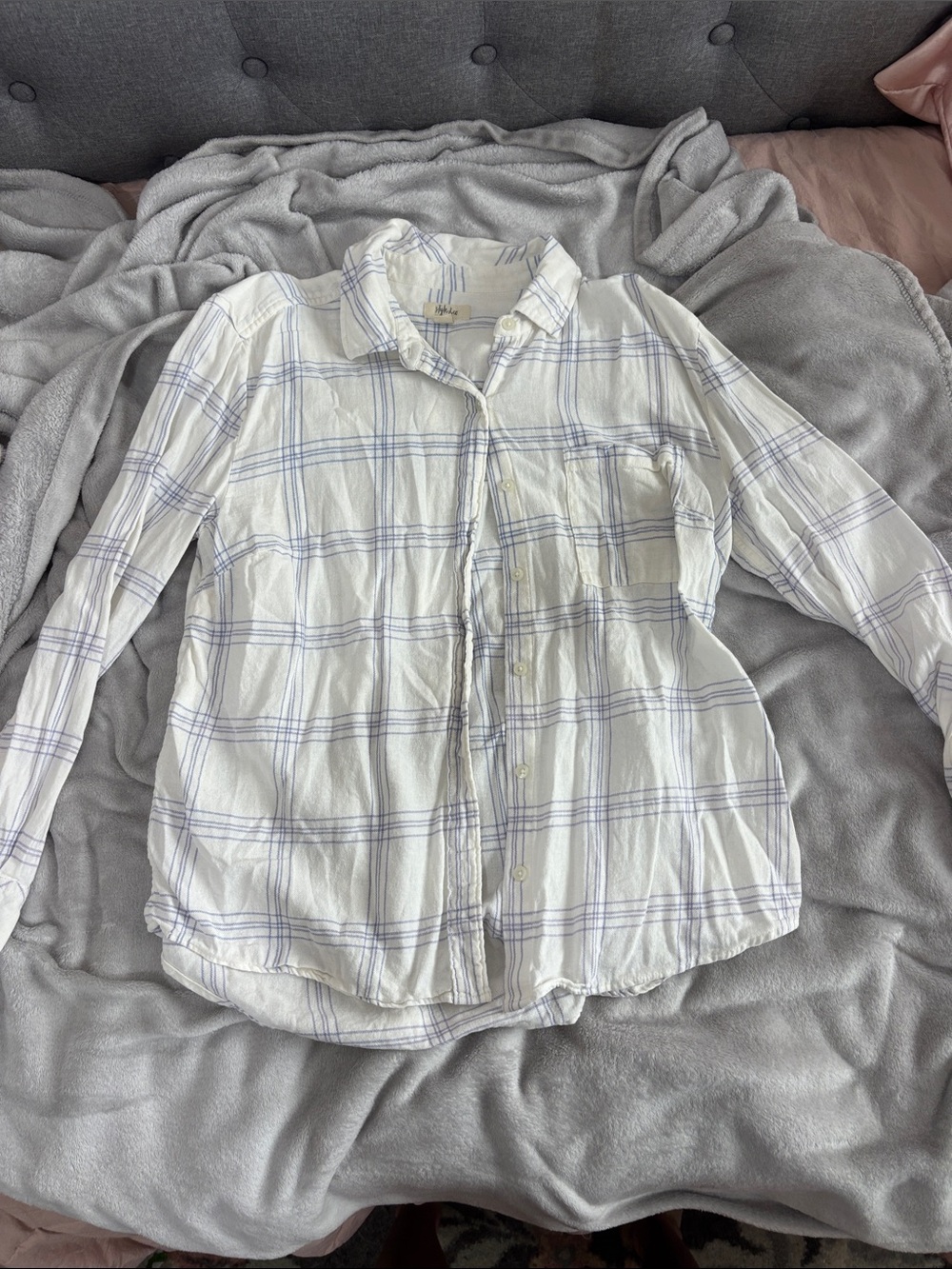 Style & Co. White Button-Down Shirt with Light Blue Plaid
